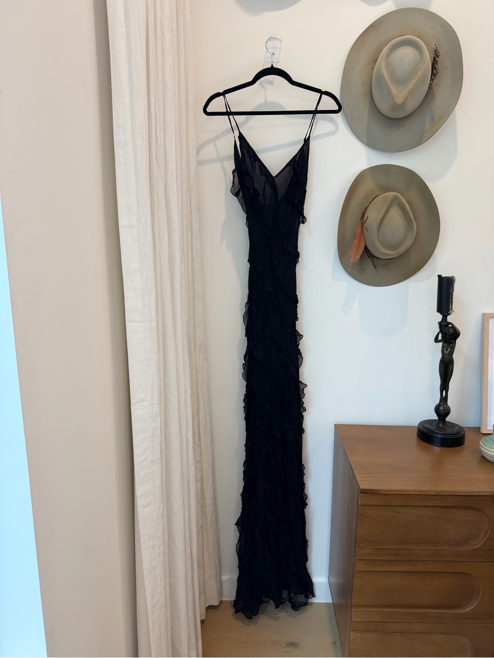 Rat & Boa Black Ruffled Spaghetti-Strap Maxi Dress
